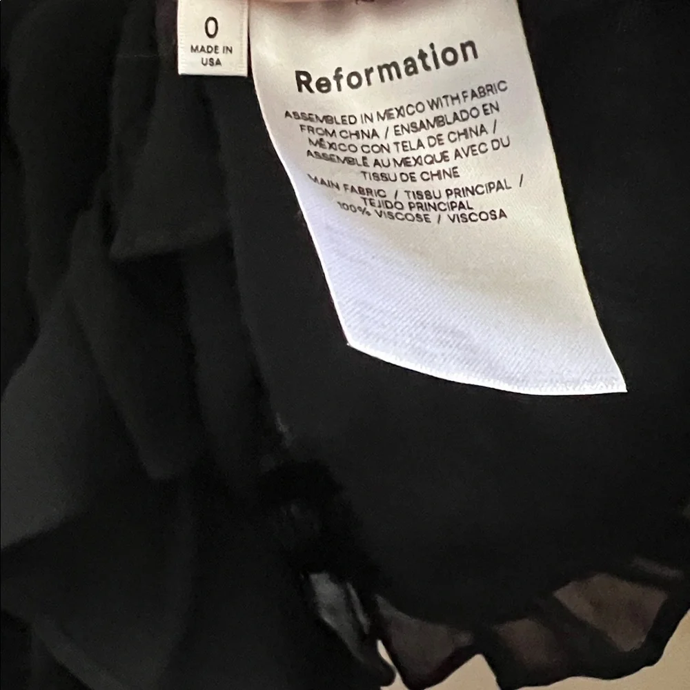 Reformation Christine Mini Dress Black Ruffle Hem Tie Strap size 0 USA LBD - Picture 5 of 9
